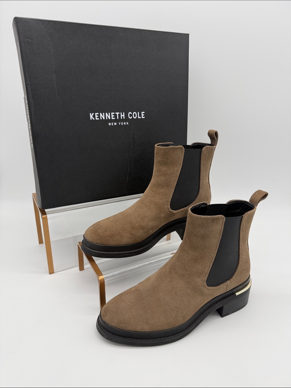 Kenneth Cole Lina 2.0 Chelsea Suede Ankle Boots Dark Taupe
